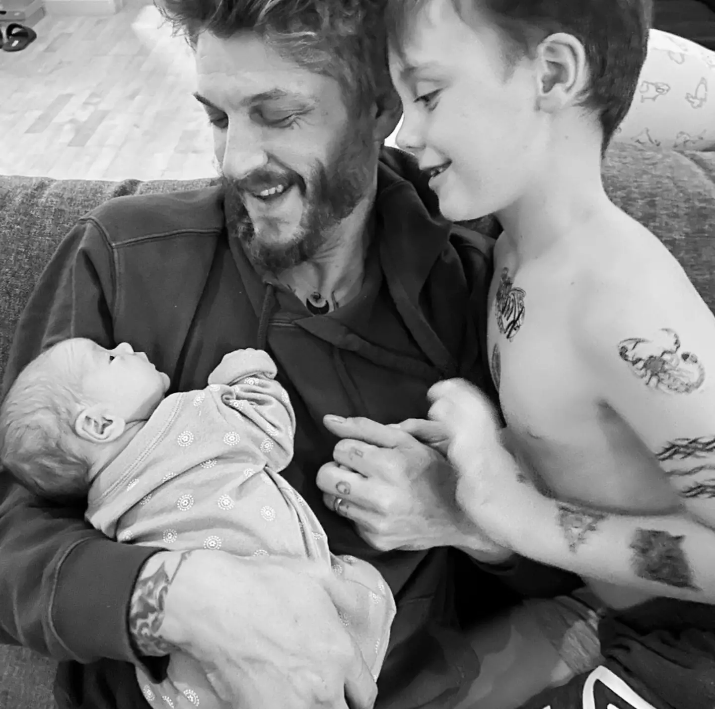 Christina's husband Mark and son Freddie and daughter Cleopatra.