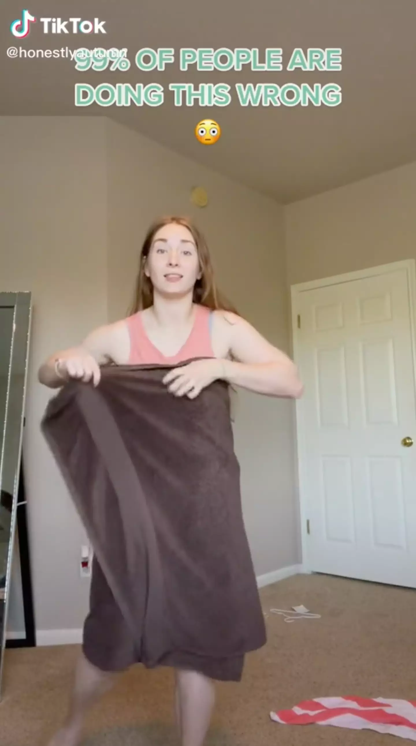 Autumn shows us how to wrap a towel (