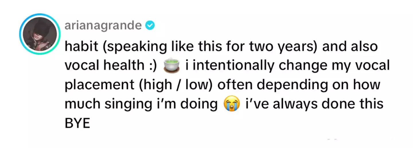 The singer has finally addressed the speculation. (Instagram/@arianagrande)