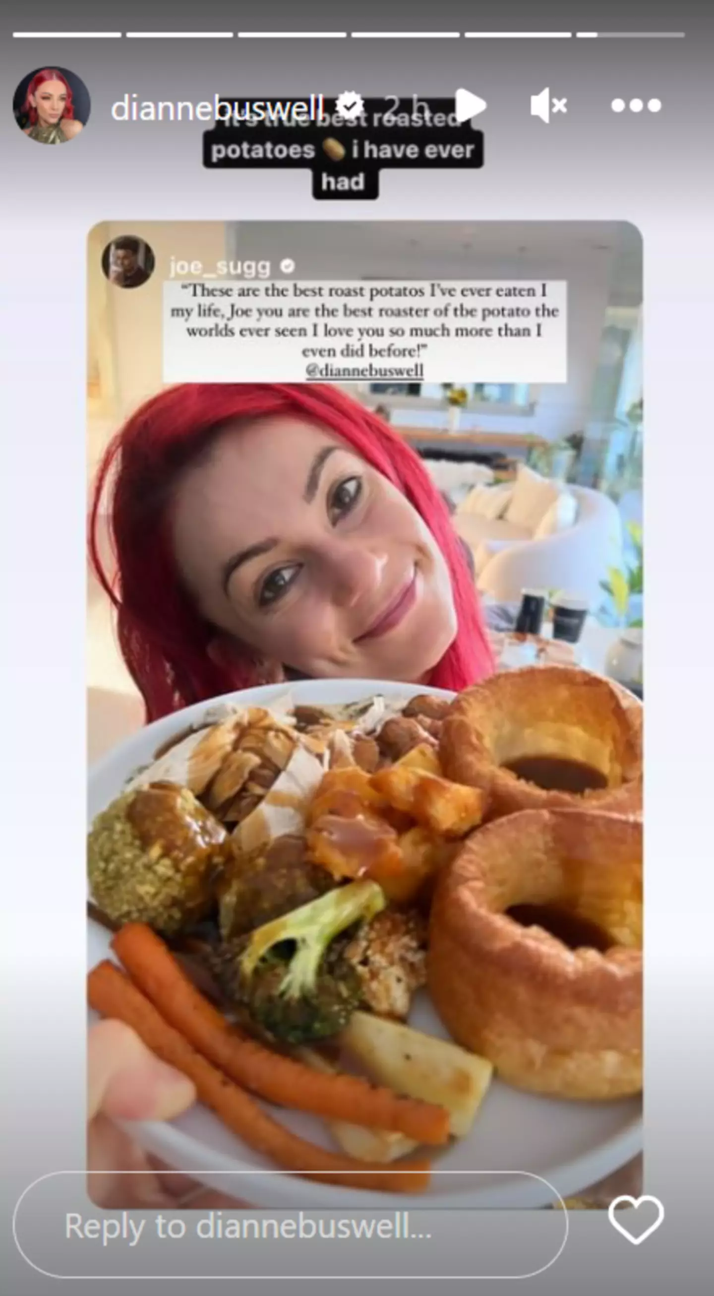 Dianne Buswell was very pleased with the roast.