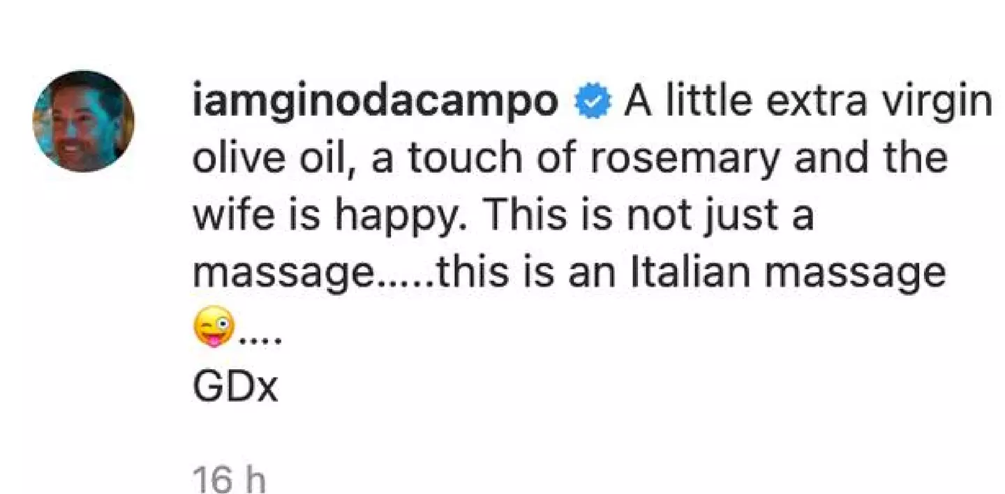 Gino shared his massage recipe on Instagram (