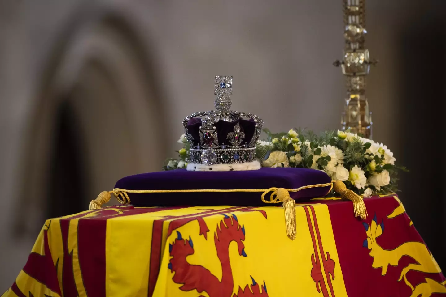 The Queen's coffin in Westminster Hall.
