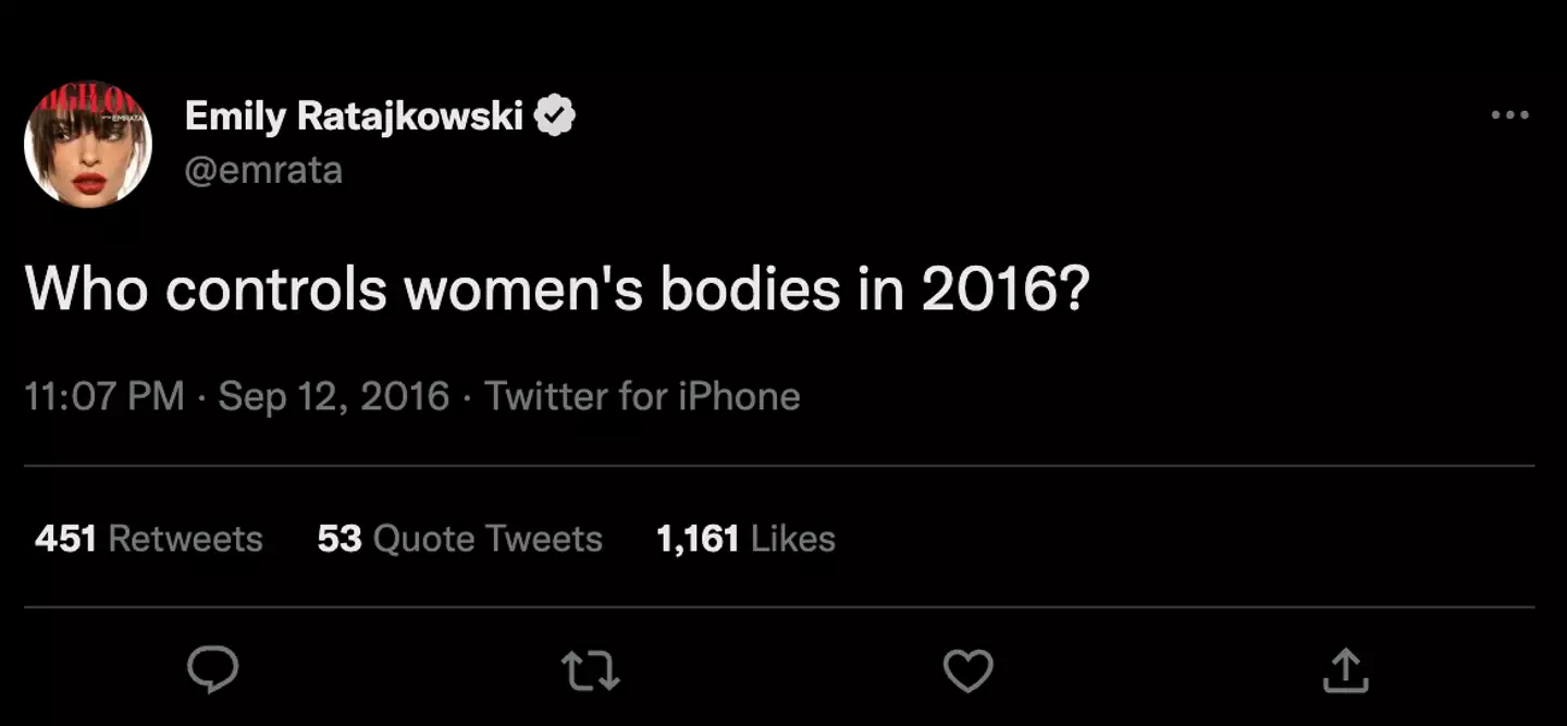 The model questioned who has 'control over women's bodies'?