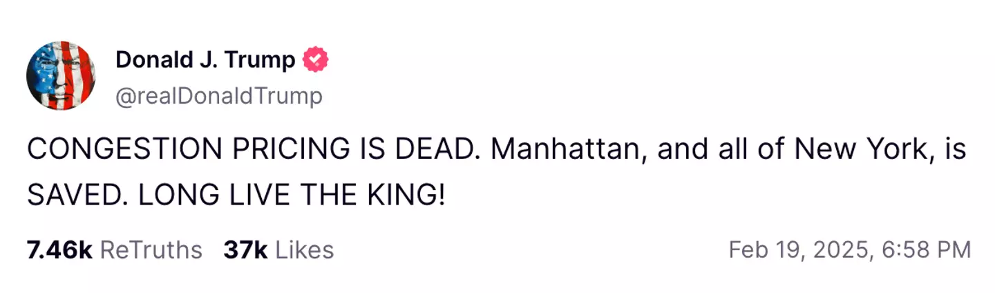 Donald Trump dubbed himself a 'king' earlier this week on Wednesday (19 February) (TruthSocial/@realDonaldTrump)