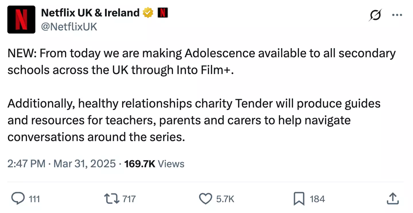 Netflix announced the news earlier this afternoon (31 March) (X/@NetflixUK)
