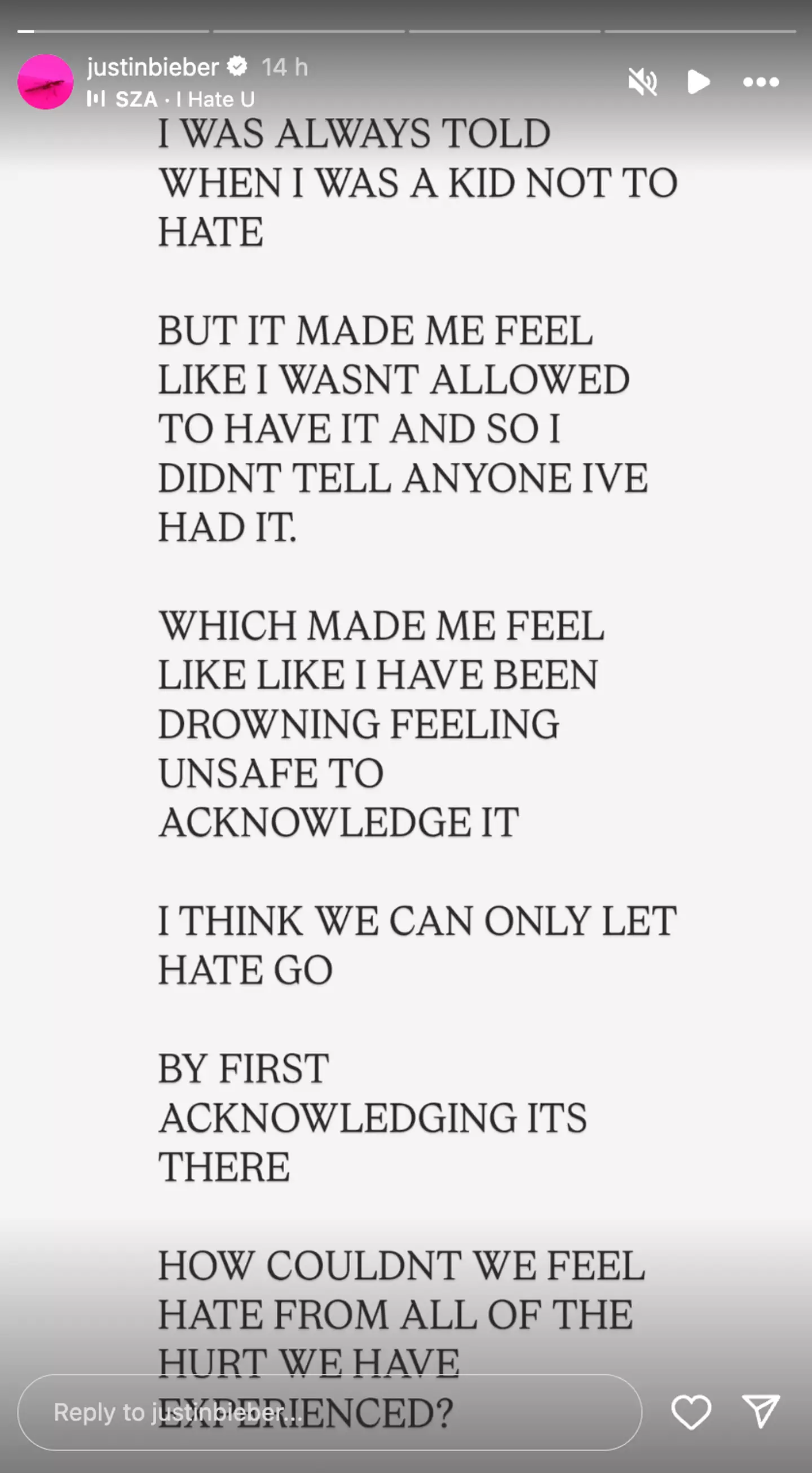 The singer shared a cryptic message on social media (Instagram/@justinbieber)