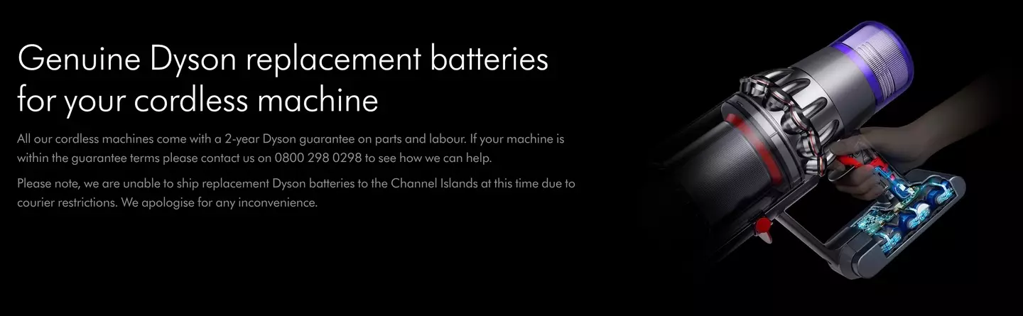 The Dyson website reminds customers that all cordless vacuums have a two-year guarantee on parts and labour.