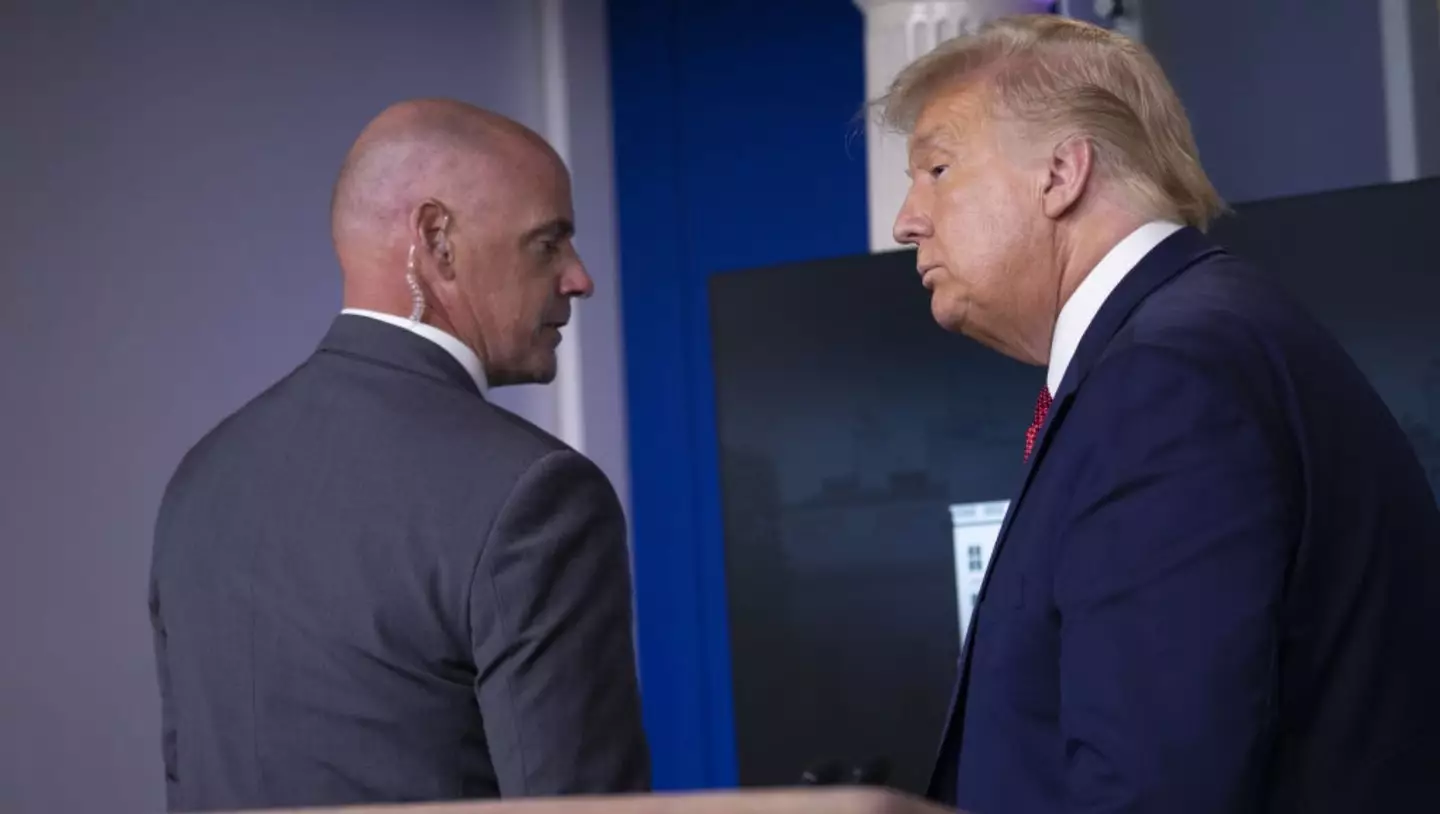 Trump was escorted from a briefing in 2020 (Stefani Reynolds/CNP/Bloomberg via Getty Images)