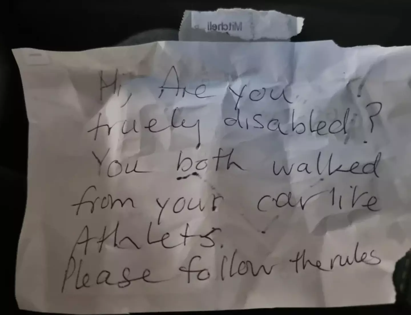 A picture of the note was shared on Reddit.