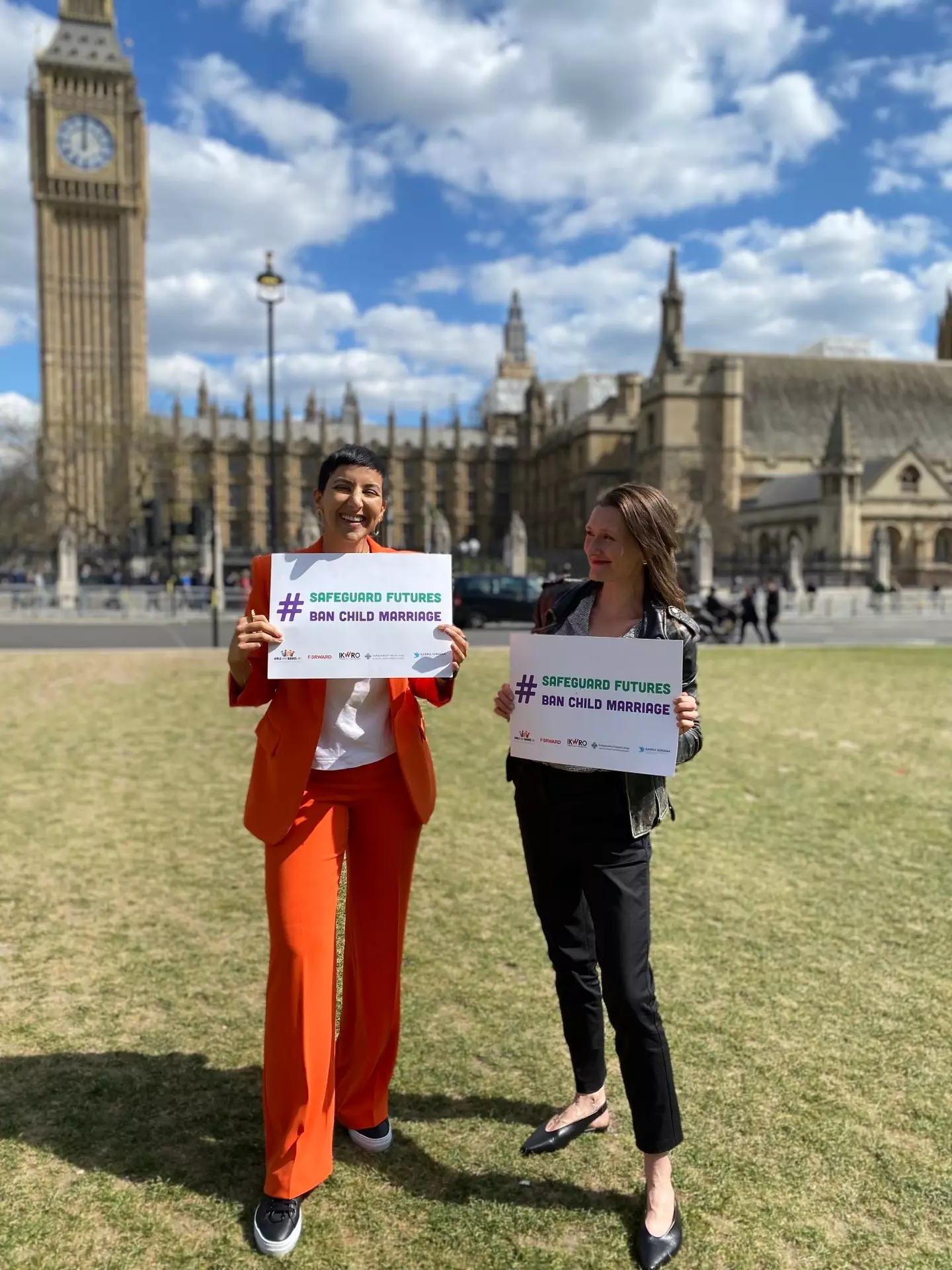 Payzee Malik (left) campaigning outside Parliament (