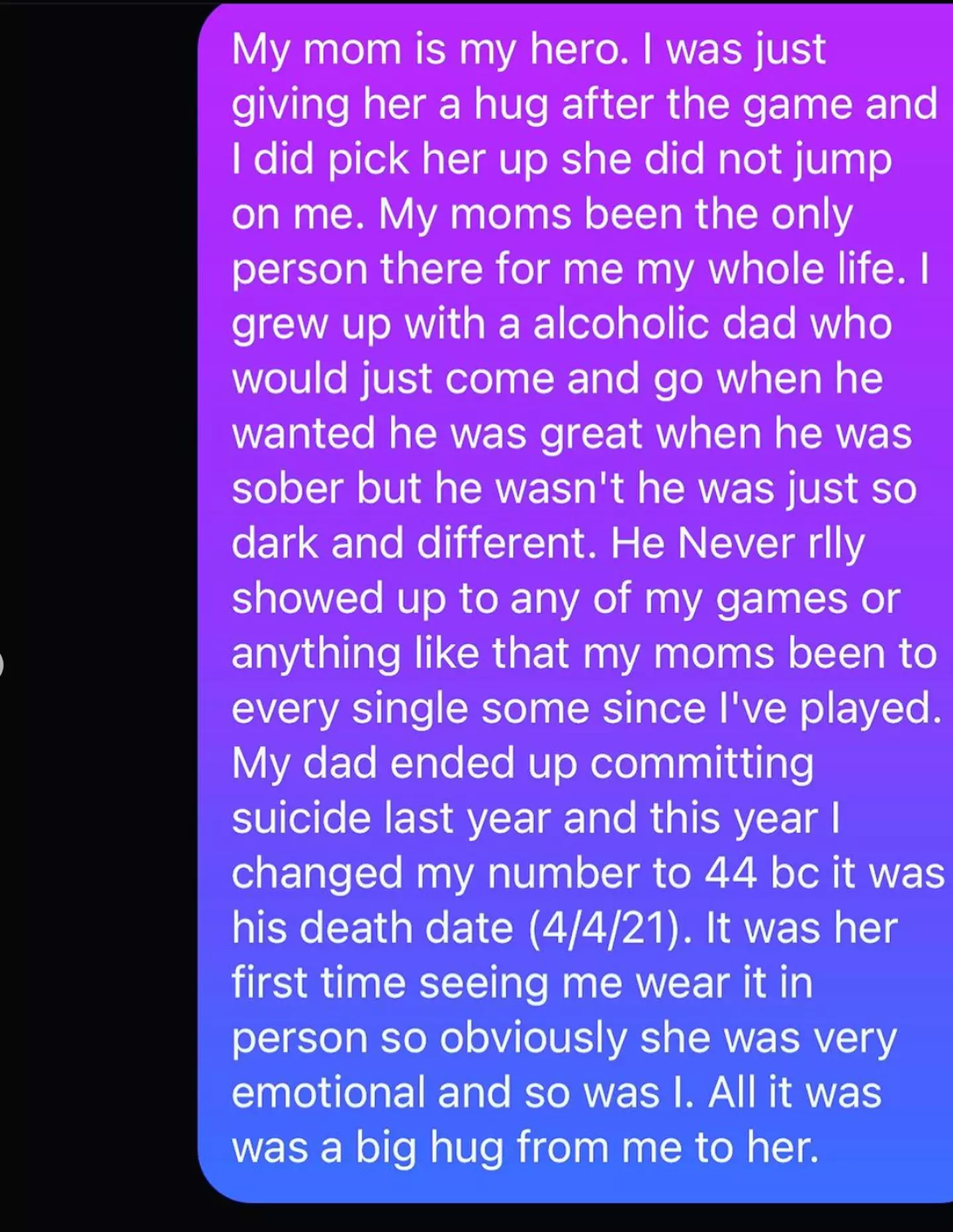 The text message Amber's son sent to someone who asked about the video.