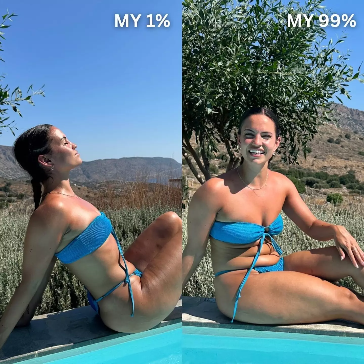 Online fitness coach Molly Ava uploaded comparison shots of her posed and resting body.
