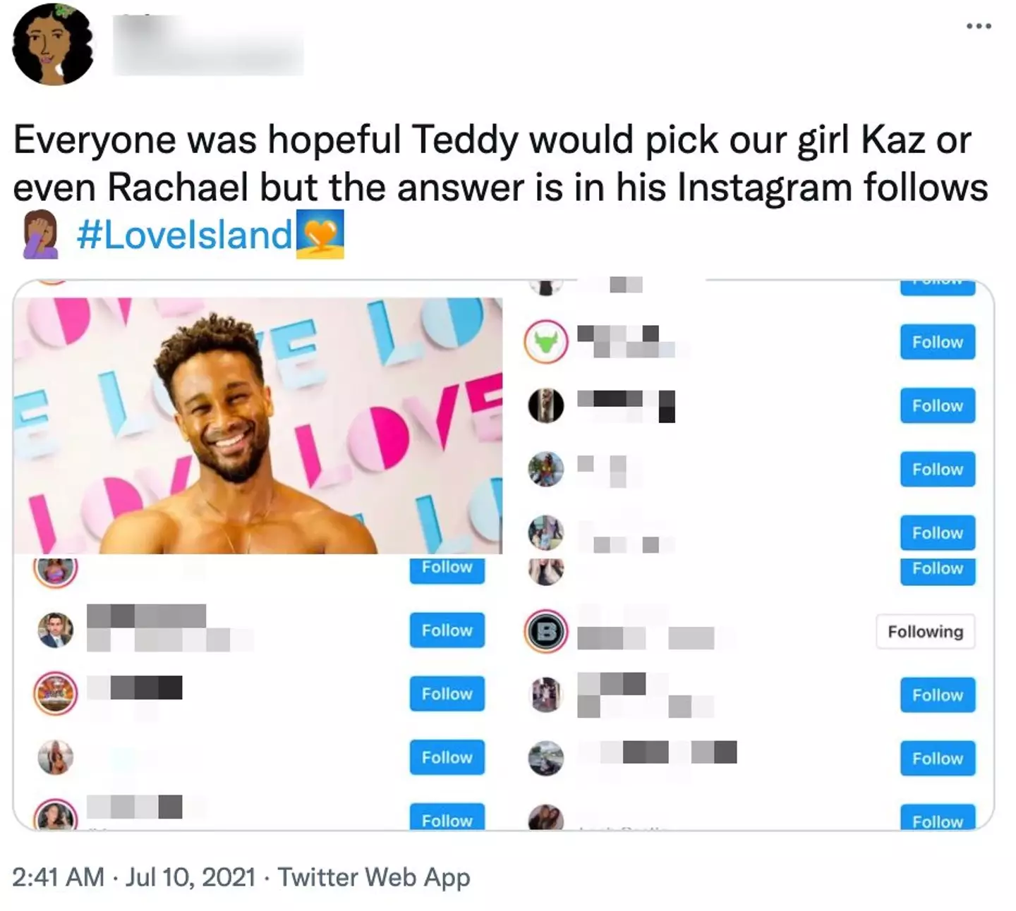 Love Island fans investigate the male Islander's types by looking at who they follow on Instagram (