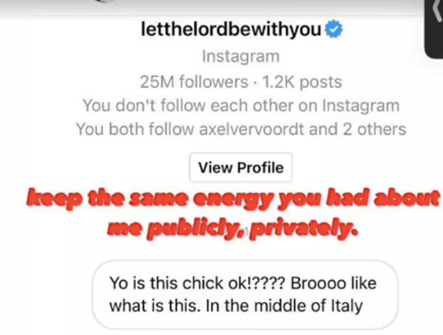 Younes shared the alleged message from Scott on Insta (