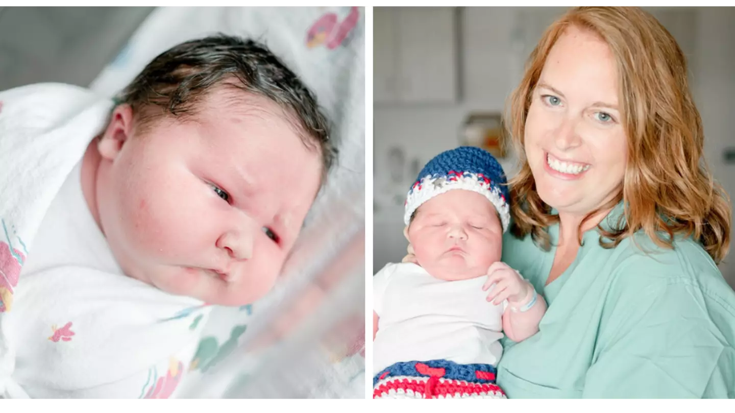 Mum welcomes newborn baby weighing 13.2 pounds with head full of hair