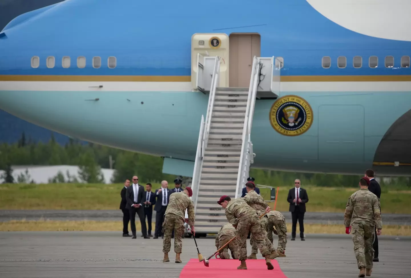 People have been left outraged over the 'humiliating' act the US troops did for Putin (Andrew Harnik/Getty Images)