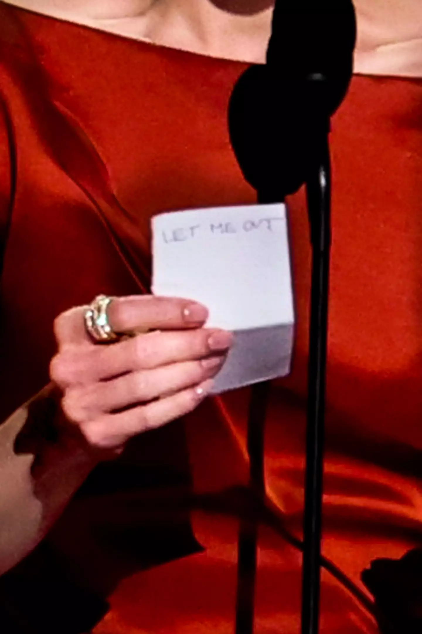 On the back of her speech was a message reading: "LET ME OUT" (Christopher Polk/Variety via Getty Images)