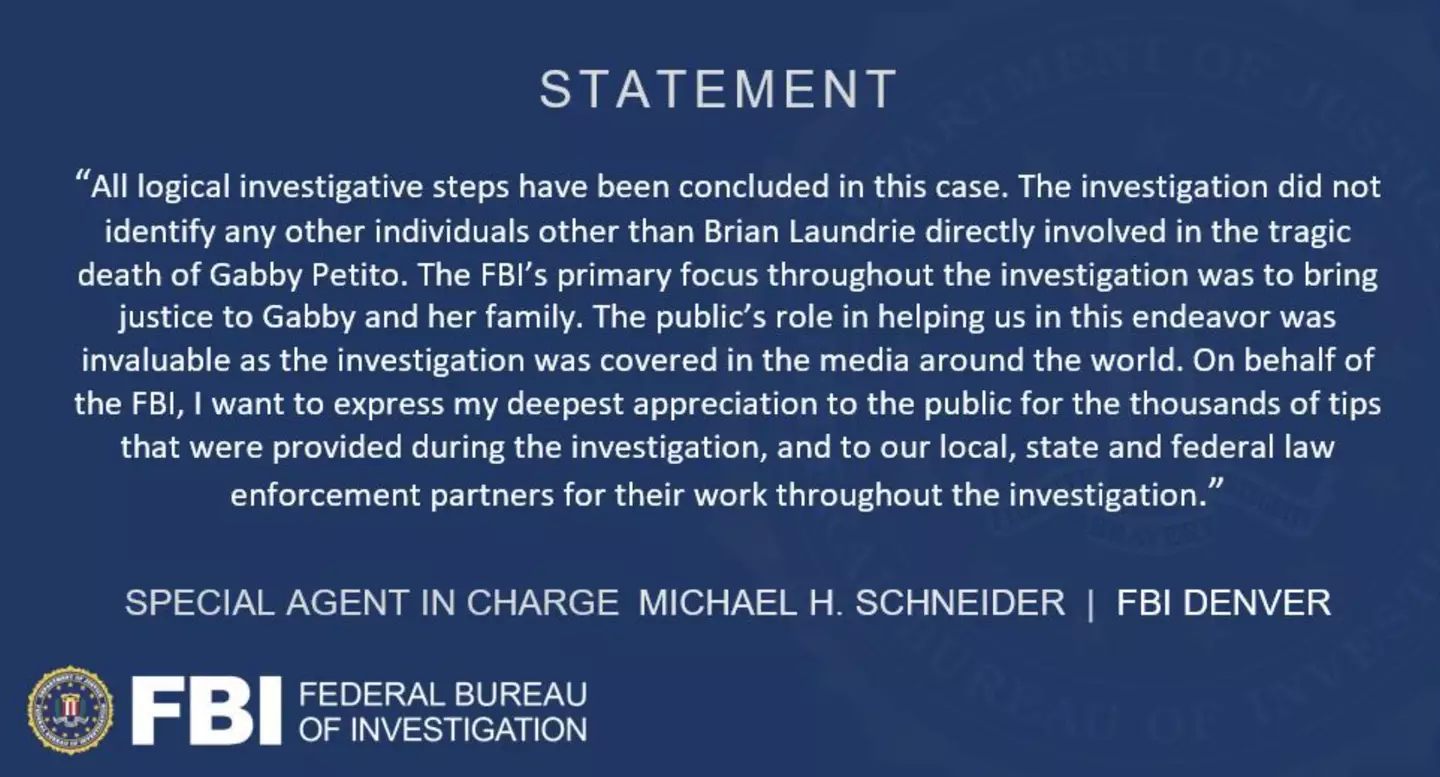 The FBI released a statement (