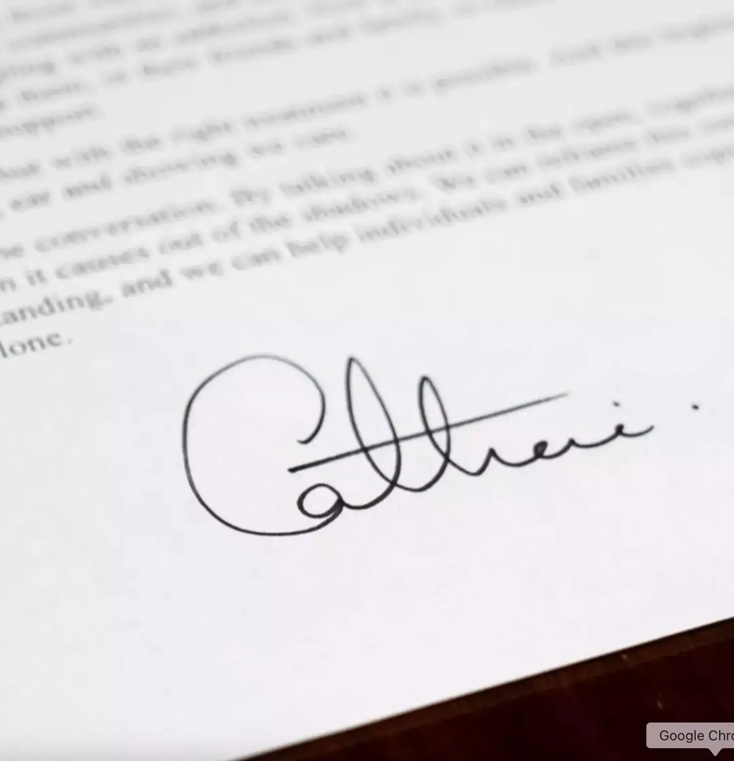 Kate Middleton's rarely-seen signature was spotted on a letter she recently shared to social media (Instagram/@princeandprincessofwales)