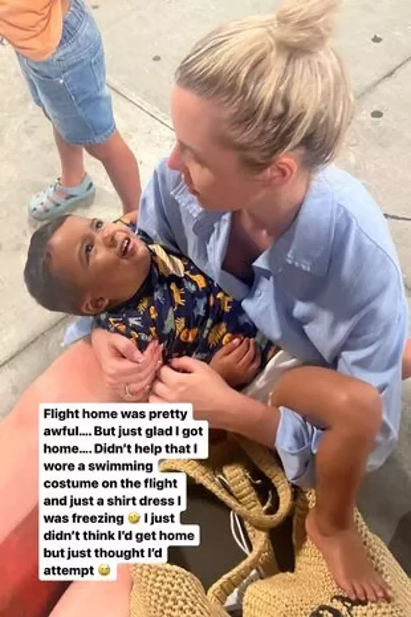 The former Corrie star shared updates about the family's trip home.