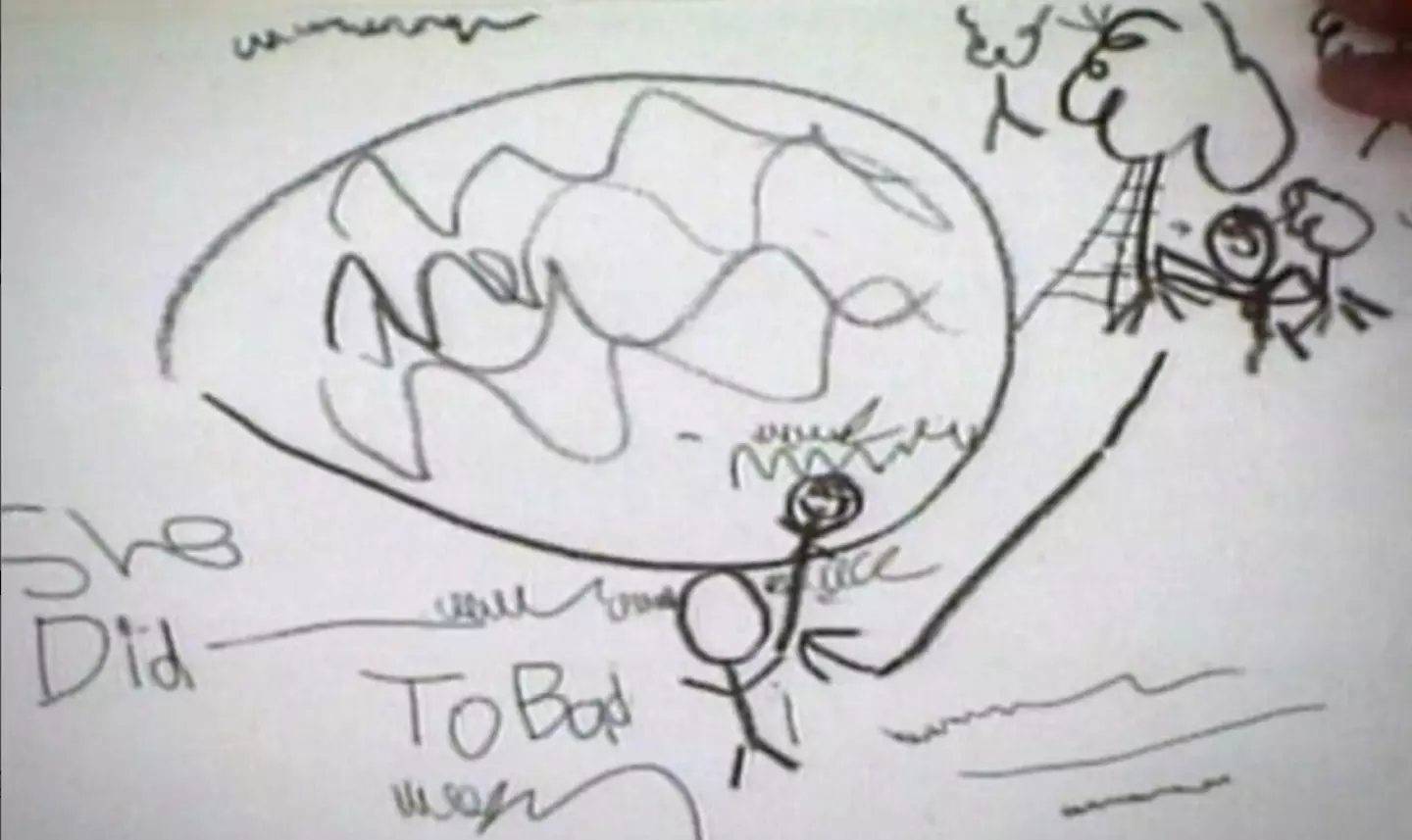 The drawing that seven-year-old AJ Hutto was asked to describe in court (ITV)