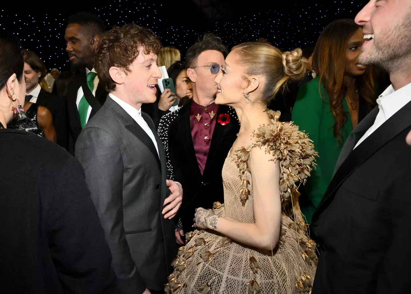 Ethan Slater and Ariana Grande at the 30th Annual Critics Choice Awards held at The Barker Hangar on February 7, 2025 in Santa Monica, California. (Photo by Michael Buckner/Variety via Getty Images)