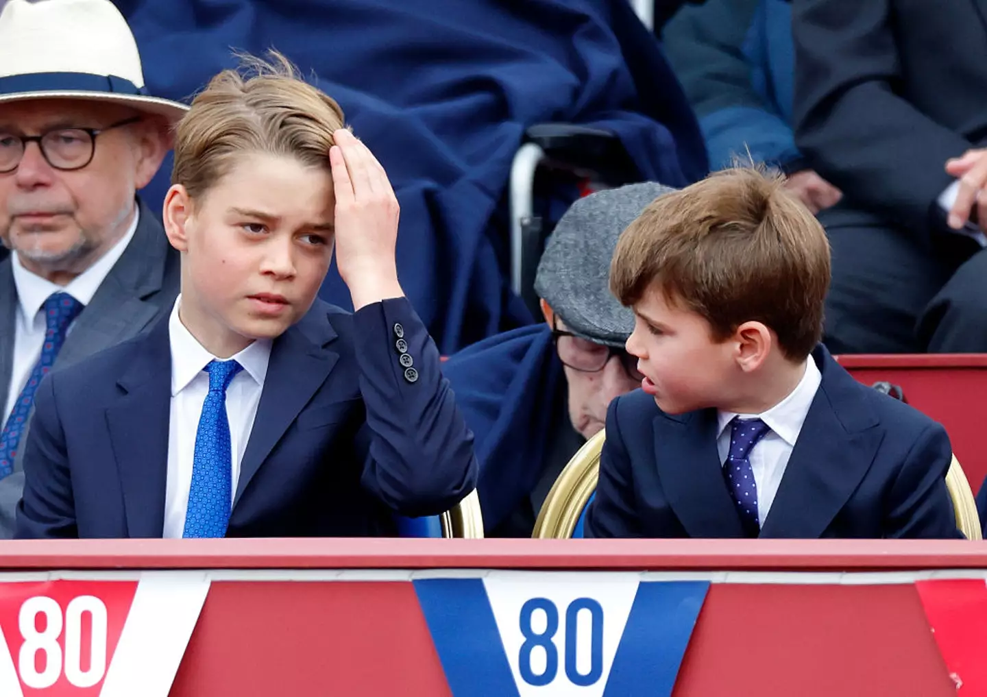 Prince George, 11, and Prince Louis, seven, at the VE Day parade on Monday (5 May) (Max Mumby/Indigo/Getty Images)