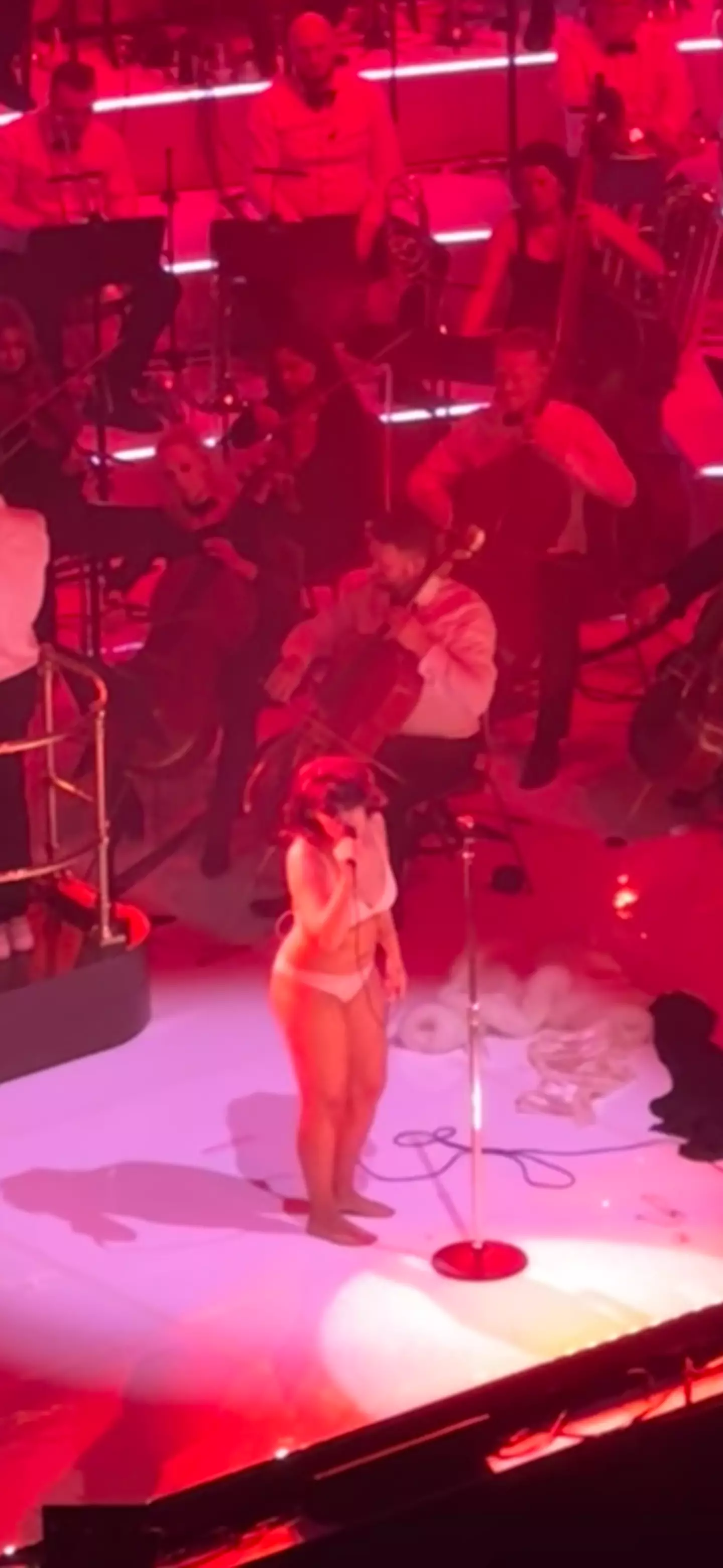 Raye undressed in front of the whole crowd and performed Body Dysmorphia in her underwear.