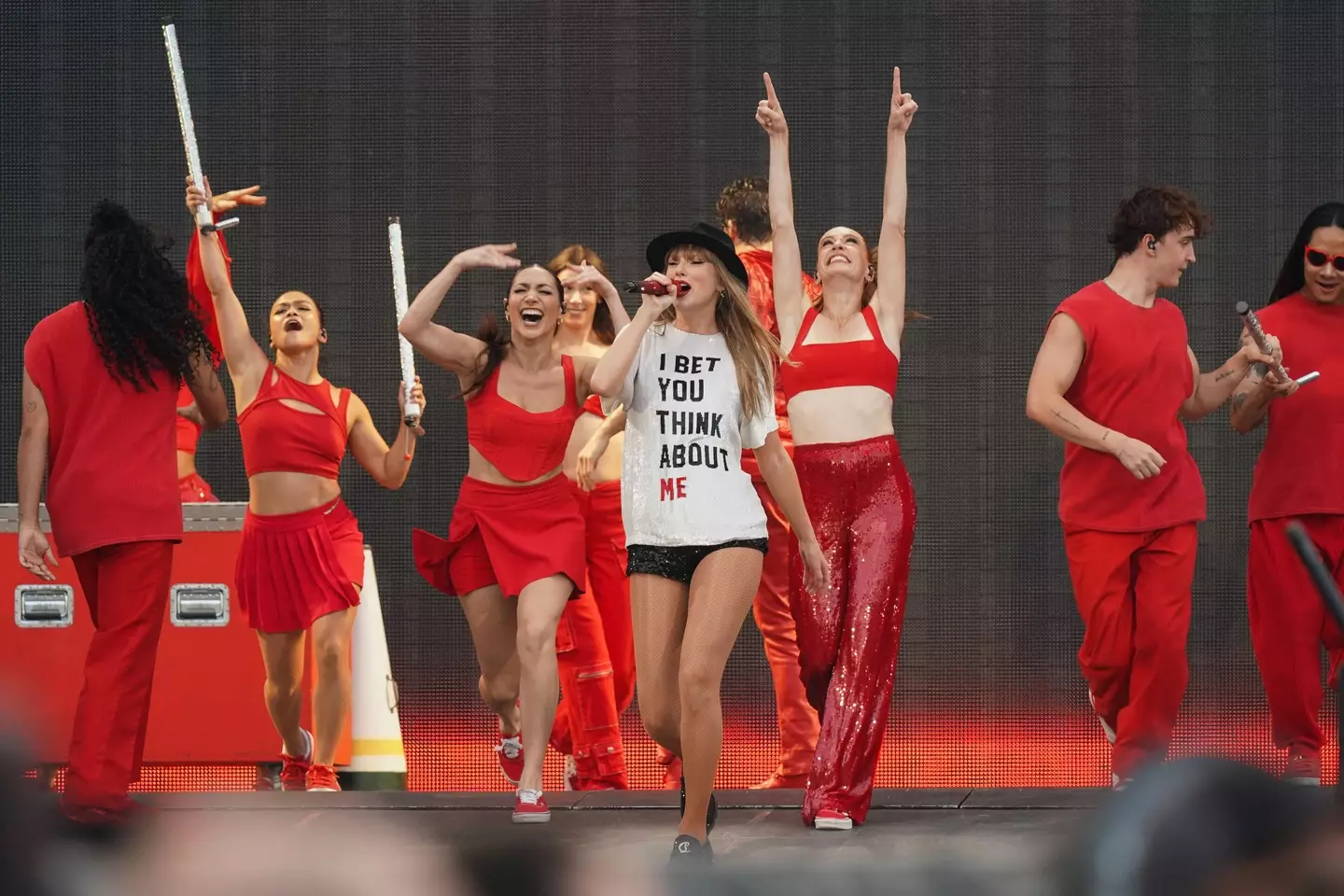 Taylor Swift wore the 'I Bet You Think About Me' shirt in Poland. (Thomas Niedermueller/TAS24/Getty Images for TAS Rights Management)
