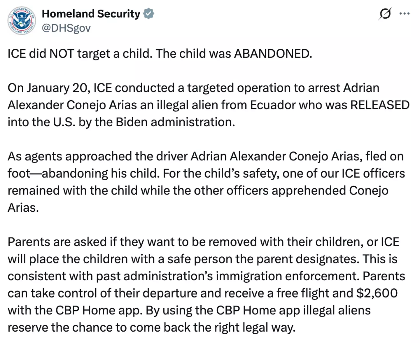 The DHS has since issued a statement on the matter (X)