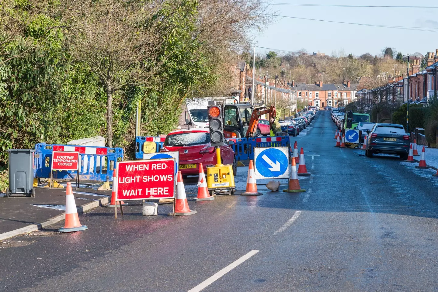 Roadworks were being carrying out on the street.