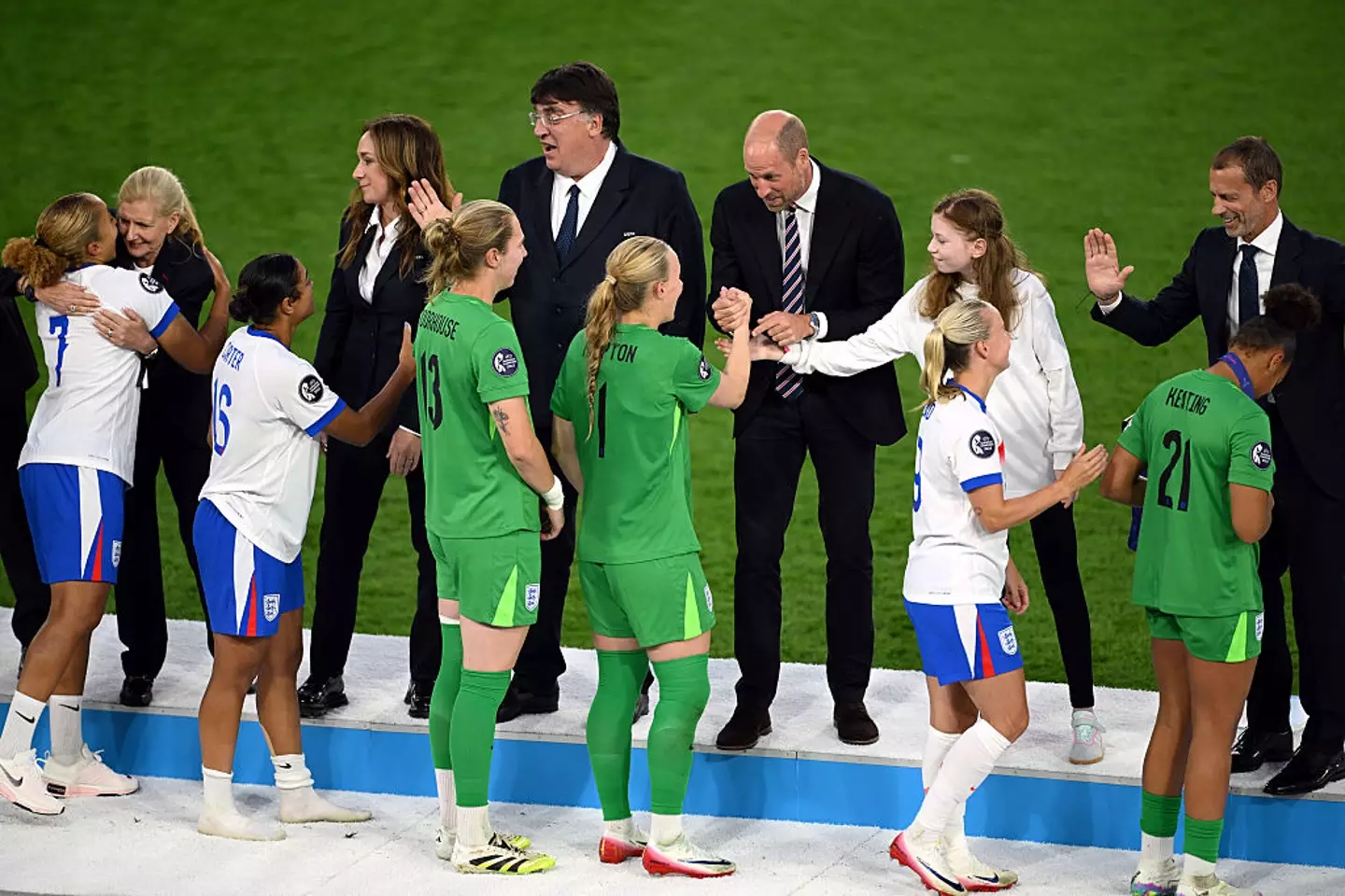 People were quick to notice 12-year-old Greta who stood next to William on the podium while they shook the players' hands (Matthias Hangst / Staff / Getty Images)