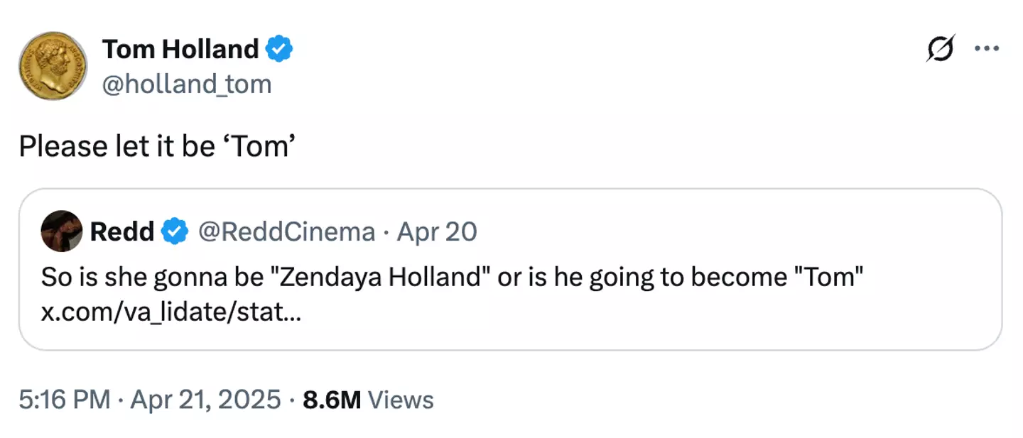 Historian Tom Holland weighed in on the fan speculation about the soon-to-be married couples' surname (X/@holland_tom)