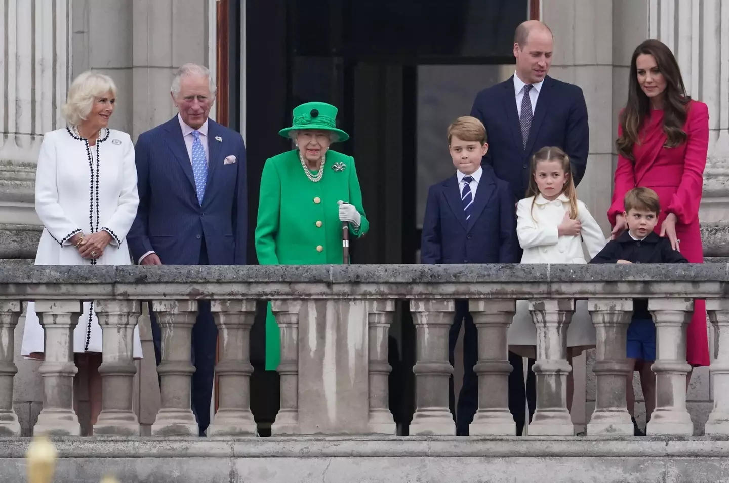 The Queen on the balcony of Buckingham Palace at the end of the Platinum Jubilee Pageant.