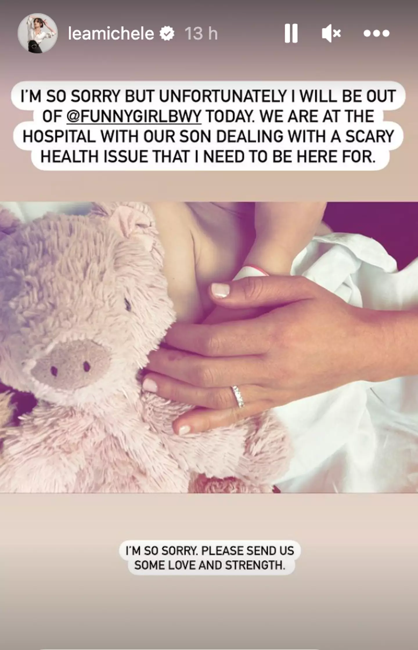 The mum shared a snap of her son in hospital.