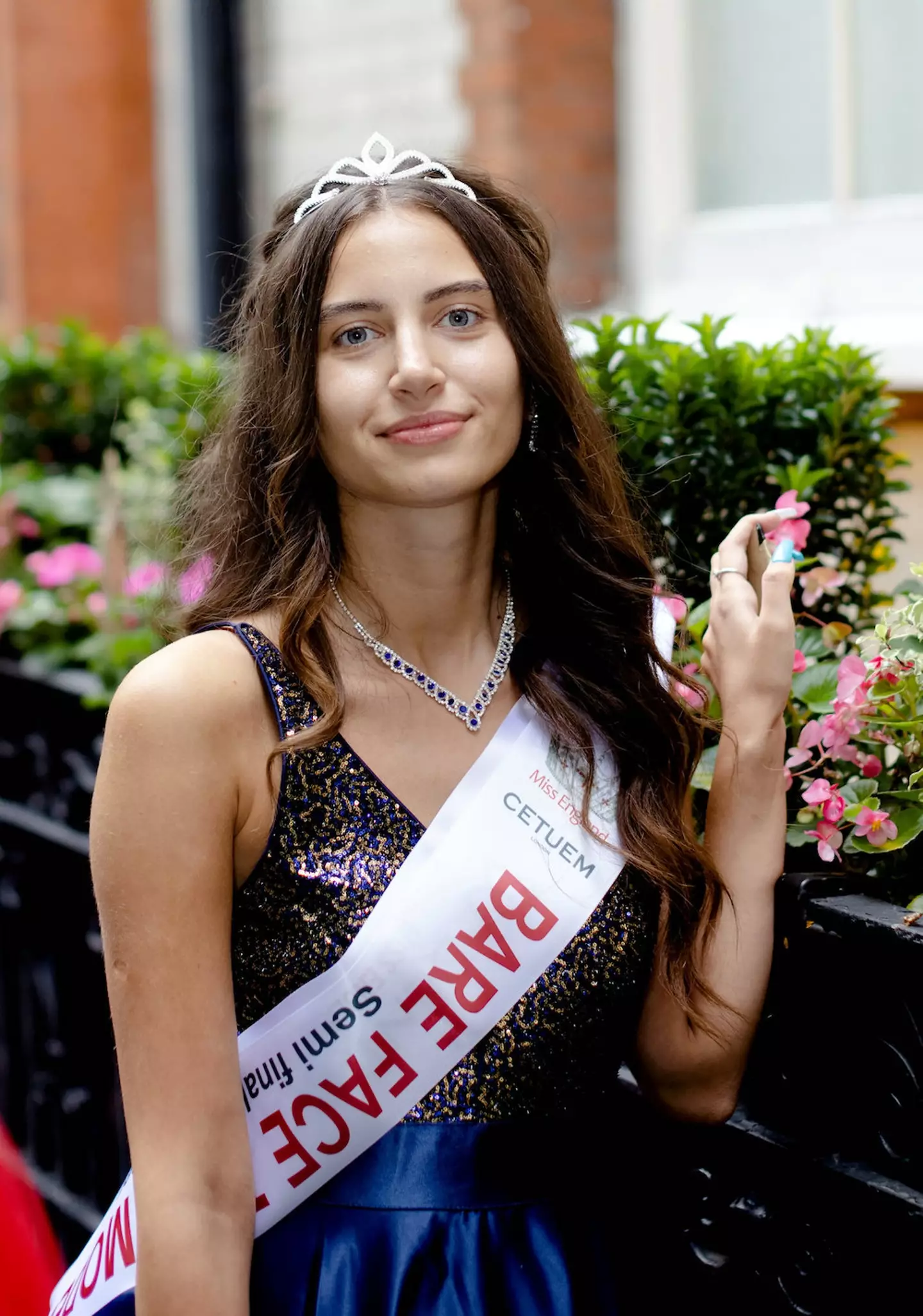 The beauty pageant contestant is the first to go bare-faced in Miss England's 94-year history.