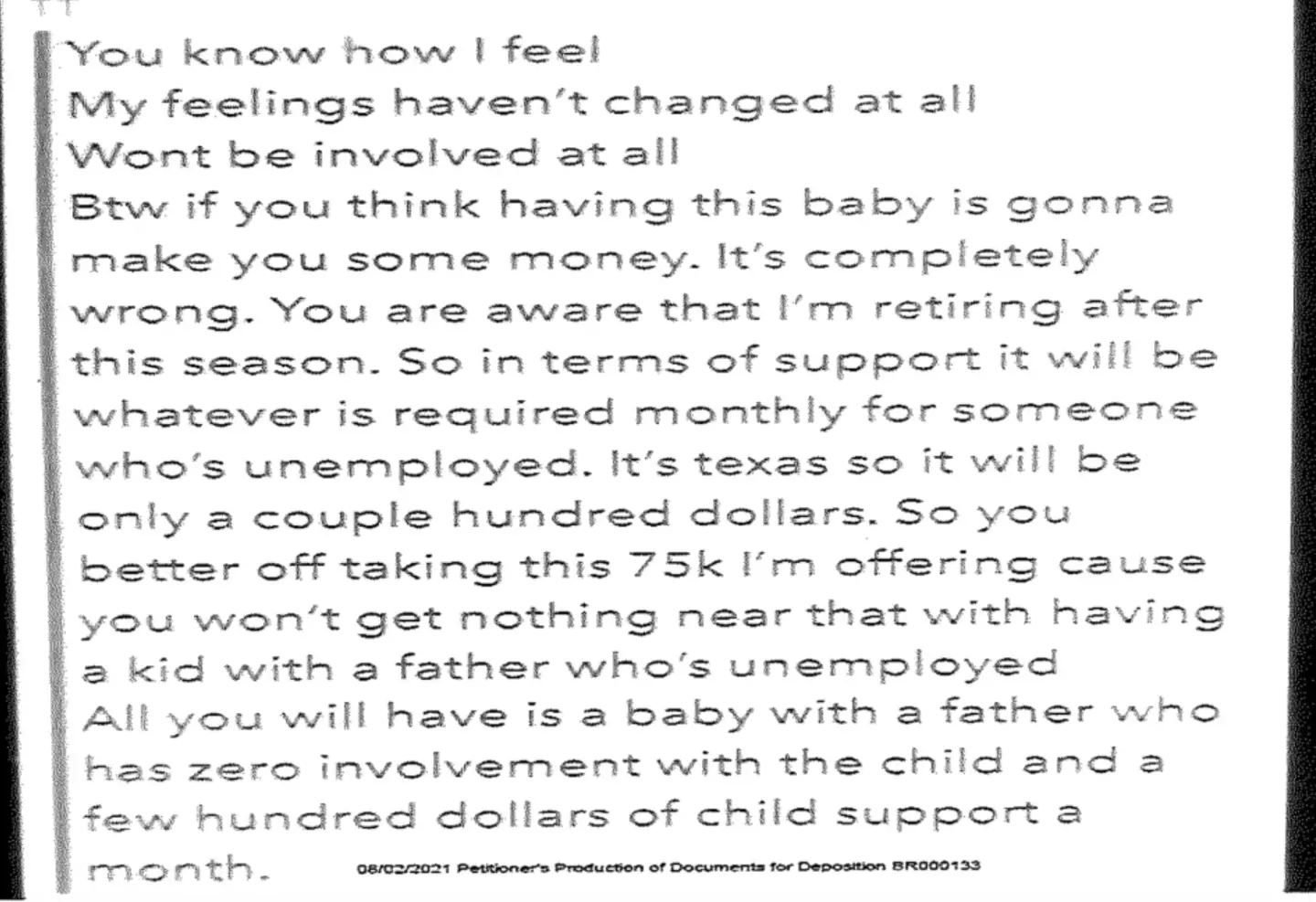 Documents acquired by Page Six saw messages allegedly sent by Tristan urging Maralee to take $75,000 (