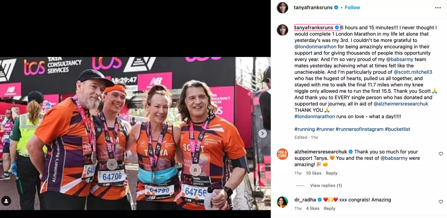 Tanya Franks shared a post on her Instagram profile praising Scott Mitchell.