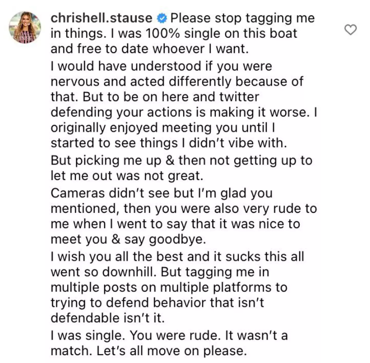 Chrishell responded on Instagram (
