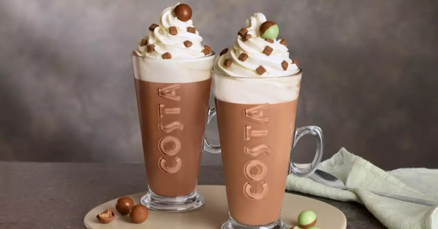 Costa's Aero Mint Hot Chocolate and Aero Caramel Hot Chocolate. (