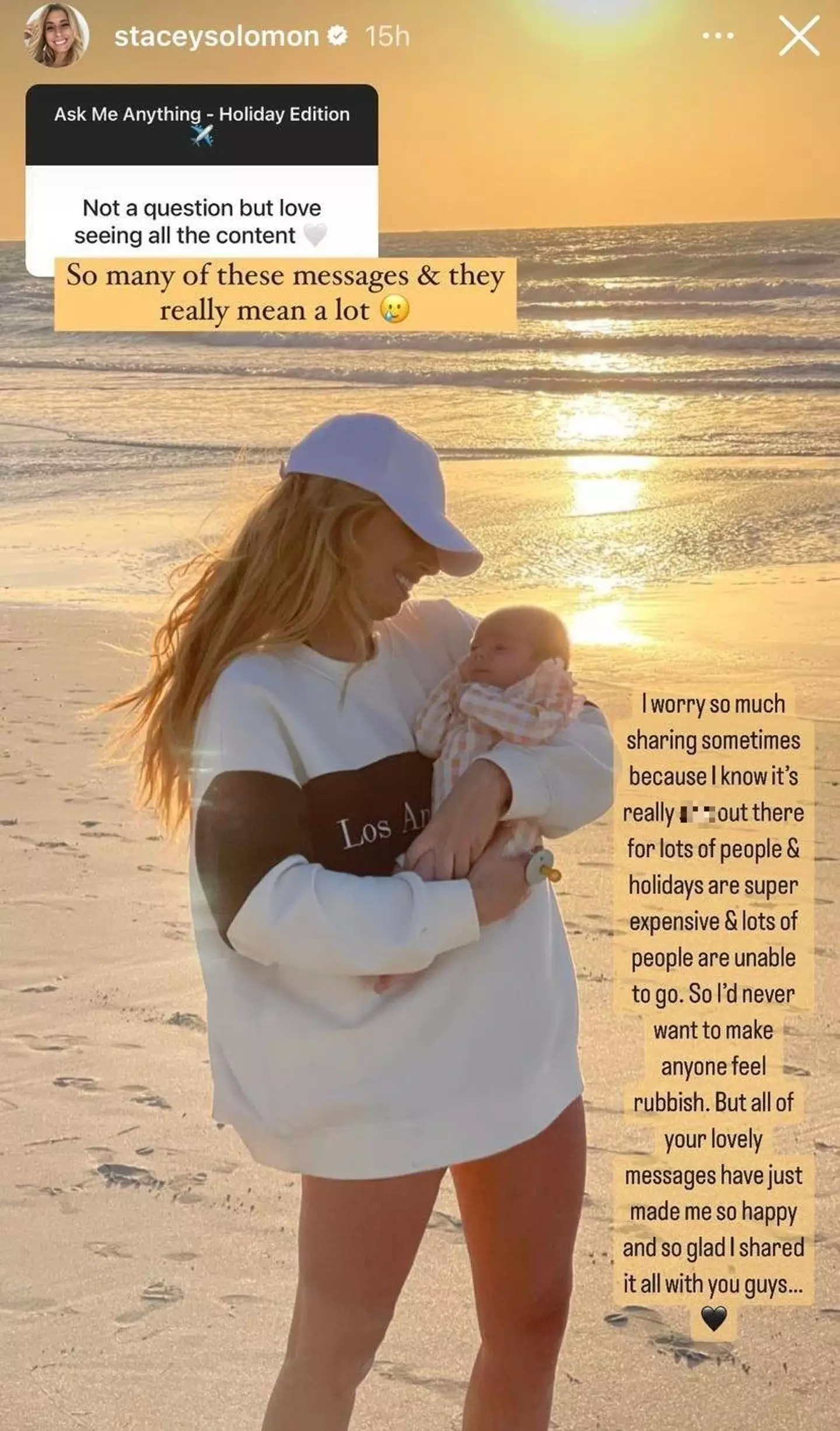 Stacey admitted to being worried about sharing her holiday snaps.