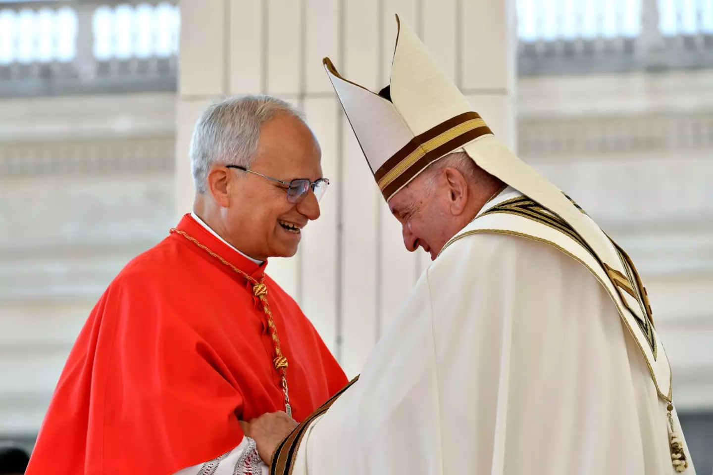 The late Pope Francis and the newly-elected Pope Leo (Vatican Media via Vatican Pool/Getty Images)