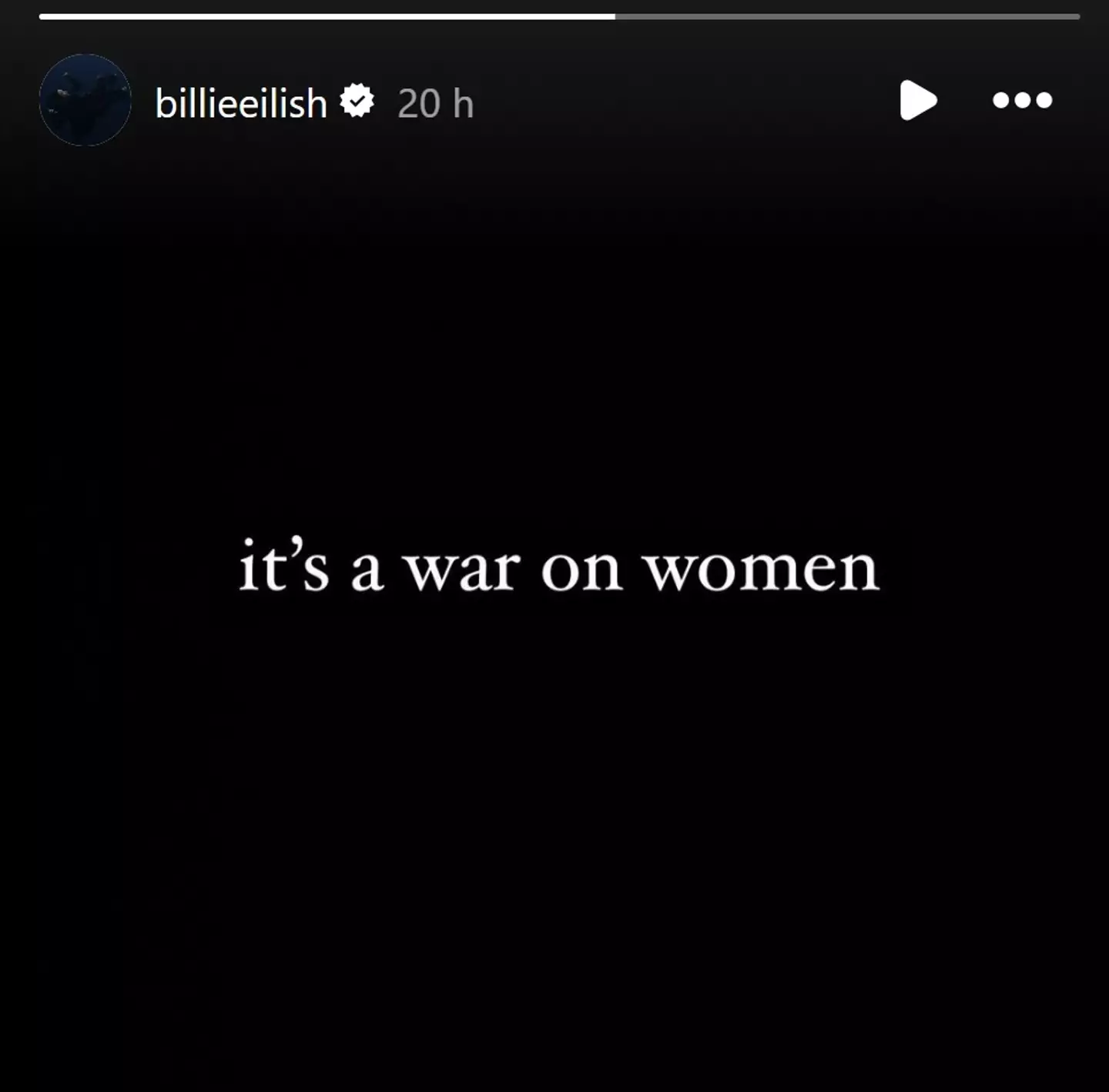 Billie Eilish shared her thoughts on her Instagram Story (instagram/Billieeilish)