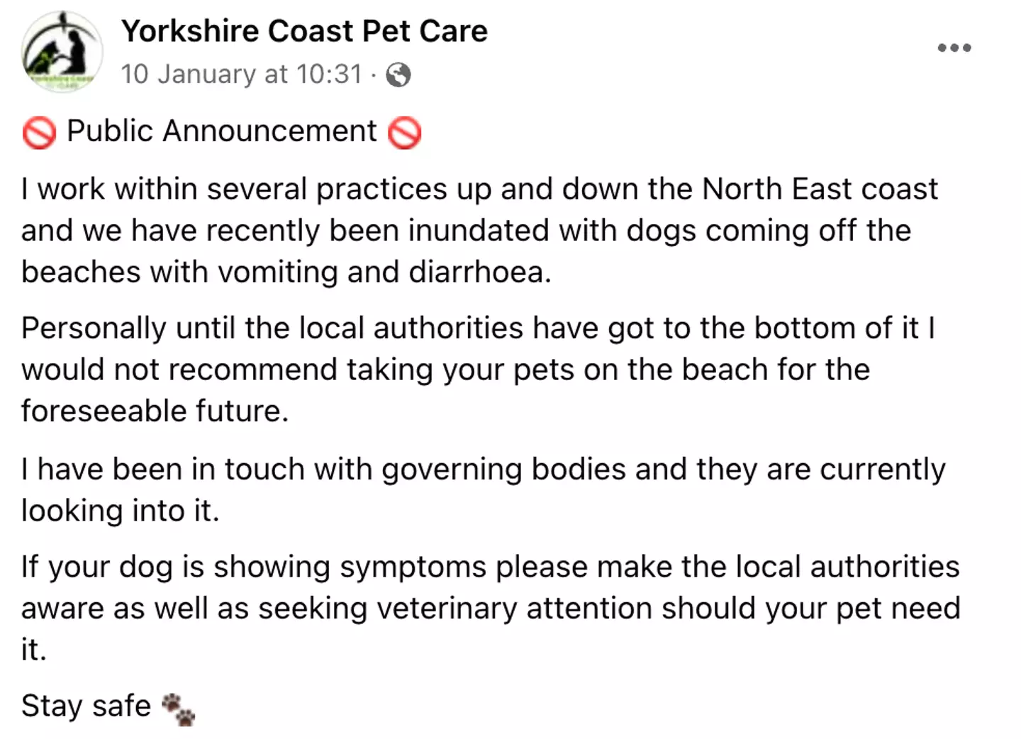 The post was shared on Facebook (