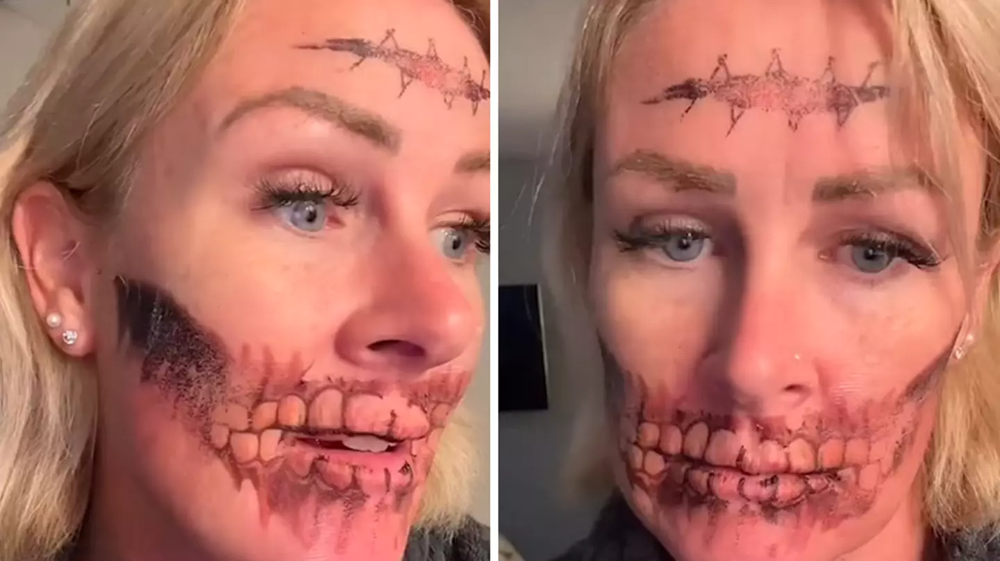 Woman left horrified after 'temporary' Halloween face tattoo wouldn't wash off