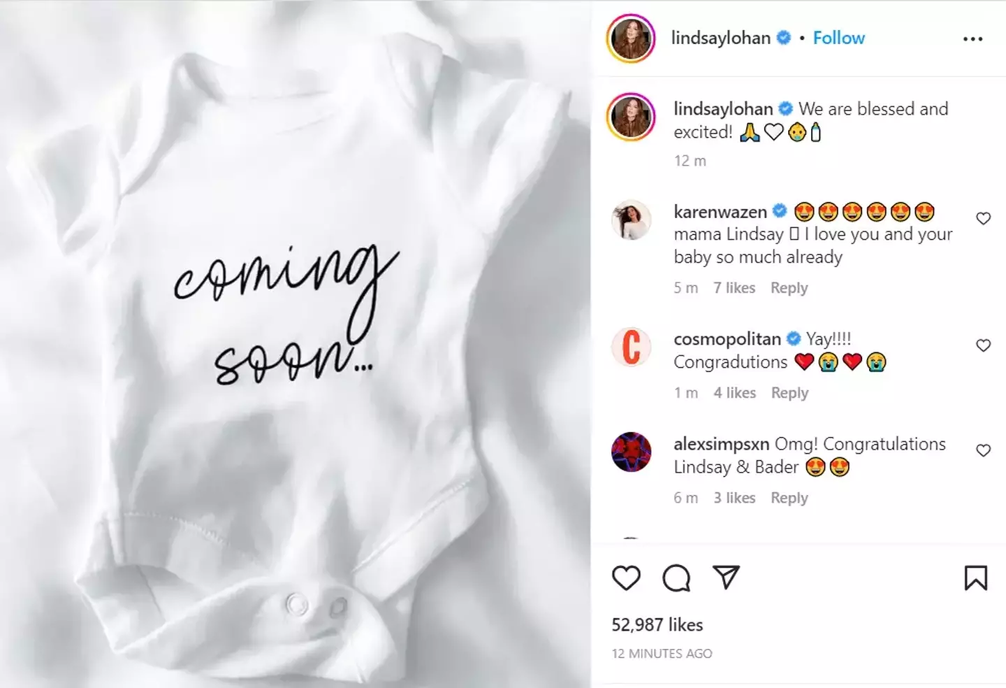 Lohan announced she was pregnant in March this year.