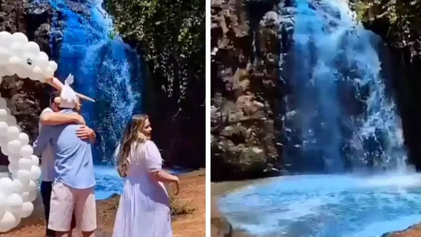 People furious after couple dye waterfall blue for gender reveal