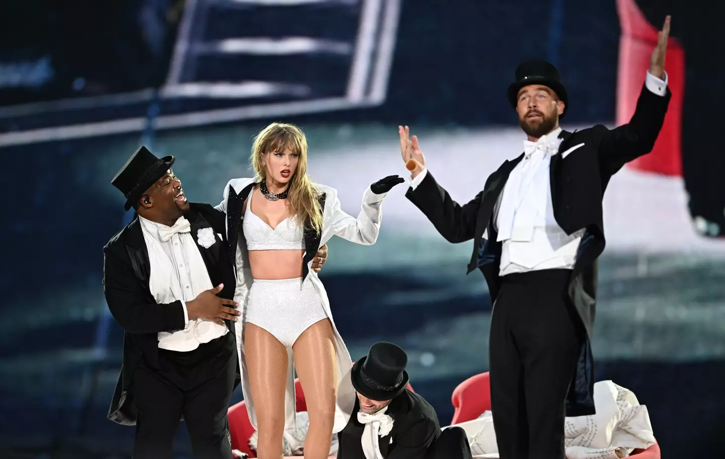 Taylor Swift surprised fans with Travis Kelce during her London show on Sunday (23 June). (Getty Images for TAS Rights Management / Getty Images)