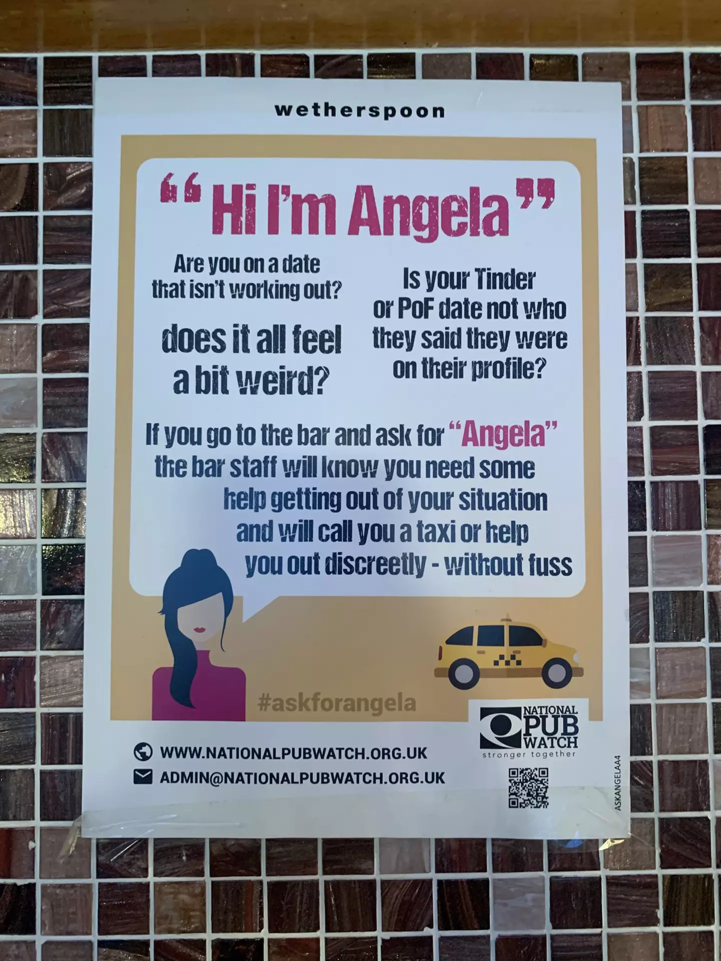 An 'Ask for Angela' poster I saw in a Wetherspoon's toilet (Supplied)