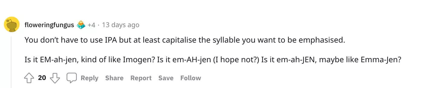Despite the parent's clarification on how to pronounce Imagine, one Redditer was still confused.